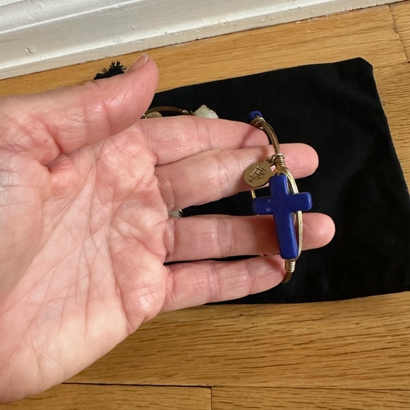 Bourbon and Bowties Gold Bracelets with Blue and White Stones - Picture 2 of 5